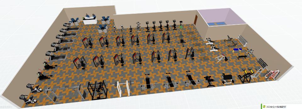 健身房器材配置和3D设计