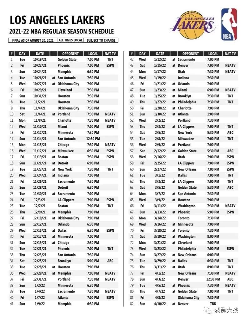湖人新赛季常规赛赛程公布,这份观赛攻略请收好图1