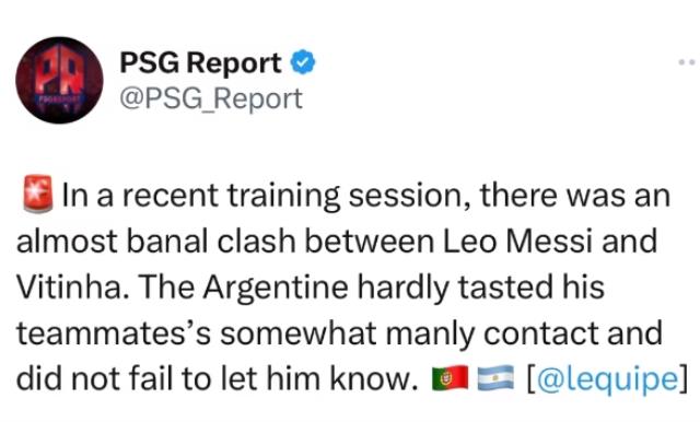 梅西在训练中与巴黎队友发生冲突! 被葡萄牙球员的粗暴铲图1